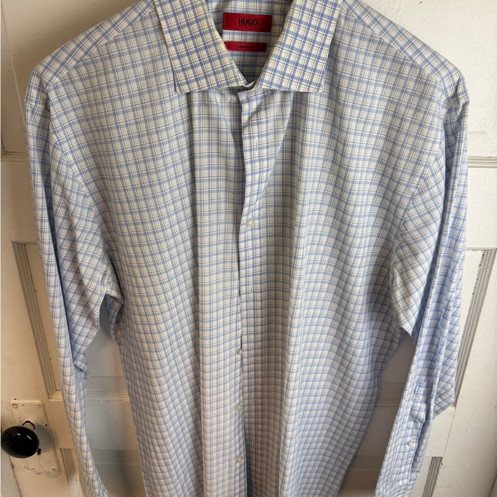 HUGO by Hugo Boss – Modern Fit Dress Shirt – Light Blue Check – Size XL